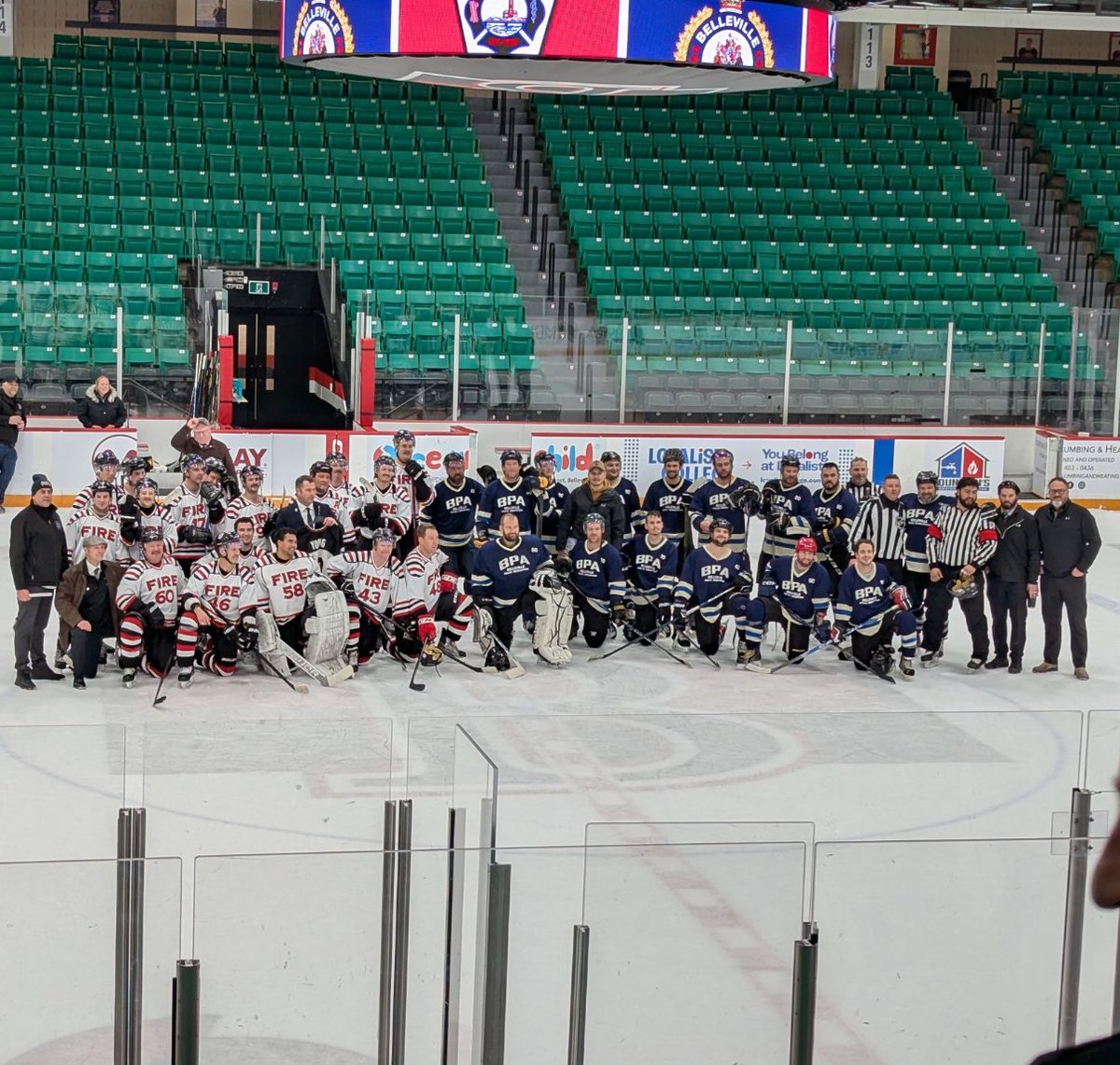 d_chief_smith's tweet image. Huge thanks to @BellevilleSens from all of us at @BellevilleFire  for arranging the battle of the badges. And to our friends at BPS, great game, can't wait to do it again next year.