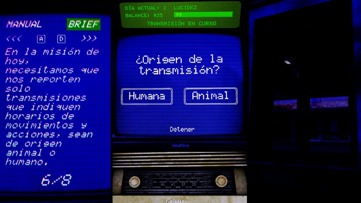 Publique un nuevo jueguito: live-games.itch.io/operador

Operador es un juego inspirado por Papers Please donde tomas el rol de un operador de radio en un Buenos Aires atravesado por un conflicto entre humanos y animales indistinguibles de ellos.