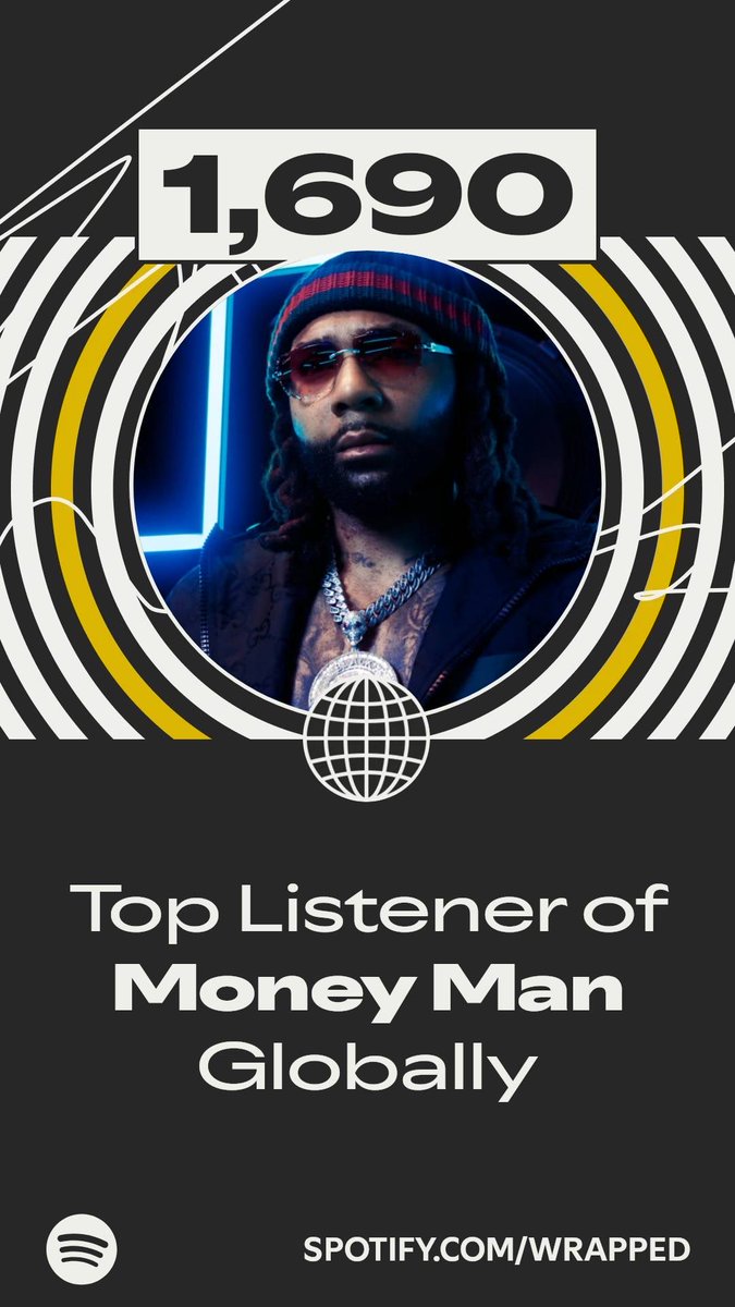 I was a top listener of Money Man globally. #SpotifyWrapped  ⁦<a href="/MoneyMan/">Big Money</a>⁩  spotify.com/wrapped-share/…