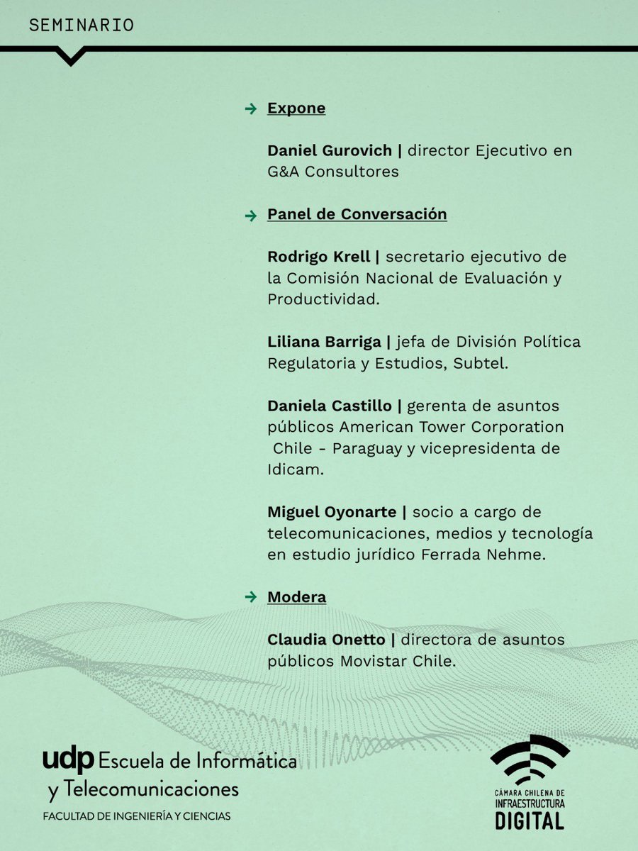 #AgendaFIC 📅 Te invitamos a participar del seminario "El costo del suelo digital en Chile", instancia que se desarrollará el próximo viernes 12 de diciembre en el Auditorio de la Facultad de Ingeniería y Ciencias UDP (Av. Ejército 441, Santiago), a partir de las 09:00 horas.