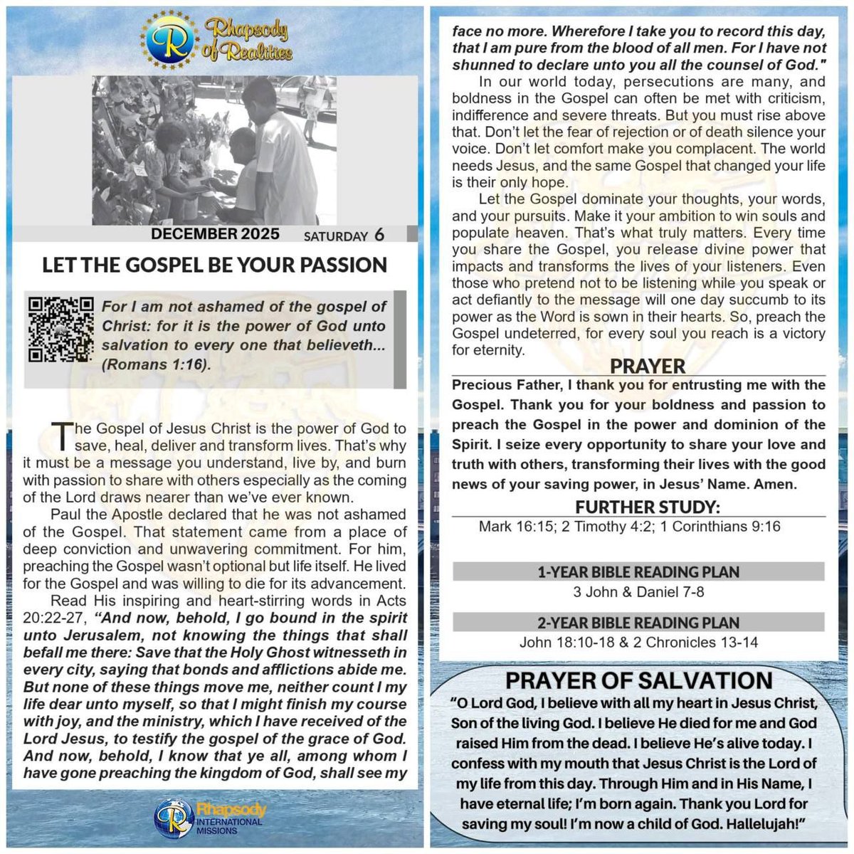 <a href="/RhapsodyDaily/">Rhapsody of Realities</a> We’re called to finish the course with joy* – like Paul, we press on, knowing the ministry we’ve received is from the Lord and will bring eternal reward.

#BoldAboutJesus