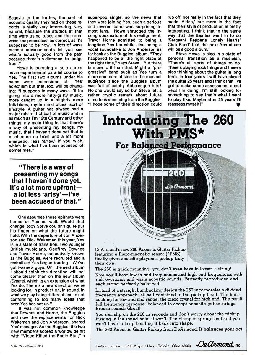 "Yes, I'm Doing Fine Thank You"

Peter Mengaziol interviews Steve Howe for the March 1981 issue of Guitar World.

More at Forgotten Yesterdays: forgotten-yesterdays.com/dates.asp?qcat…