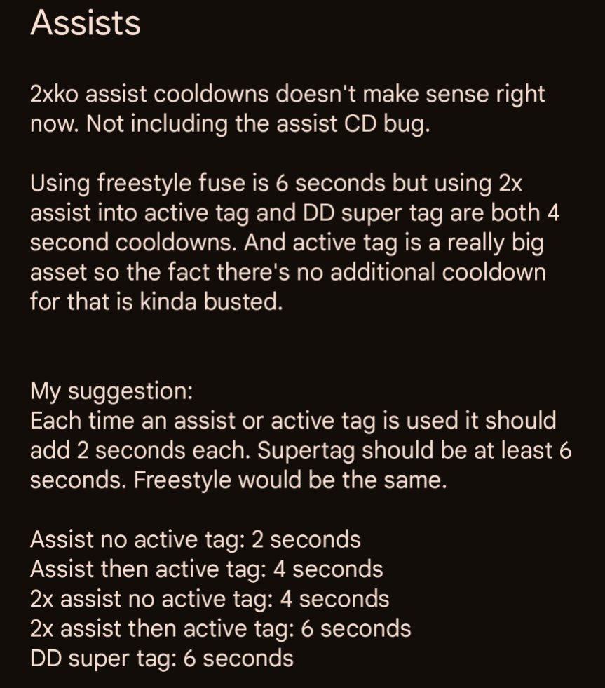 My thoughts on <a href="/Play2XKO/">2XKO</a> assist and pushblock.

Pushblock is way too risky/weak to use since all you need to do is call assist watch them pushblock then go into the most free bday. Tbh your pushblock assist shouldn't be able to be hit nor tag out. The collision just feels janky.
