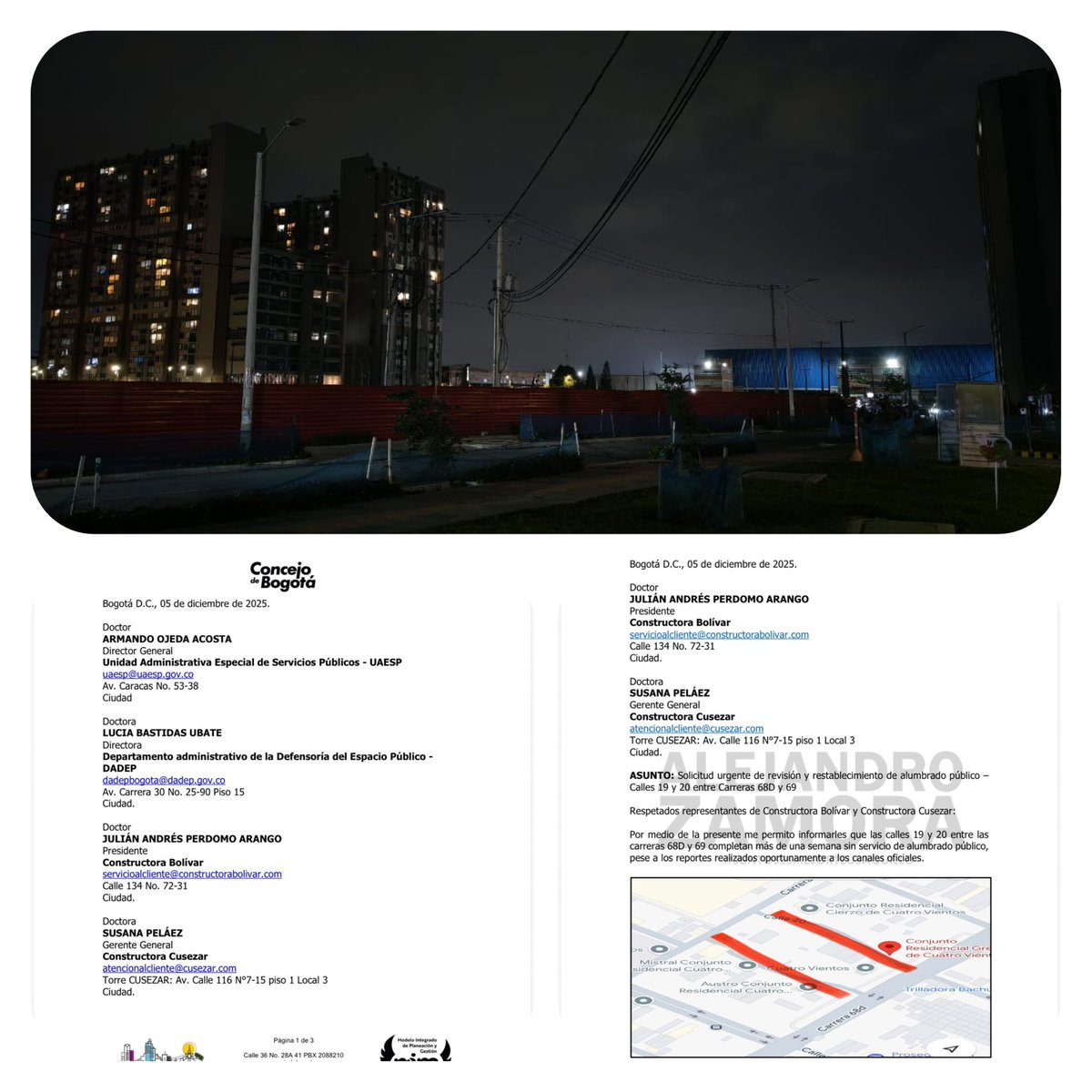 Puente festivo y más de 5.000 personas a oscuras. La comunidad de Montevideo #Fontibon confió en constructora Cusezar y Bolívar y no hay solución. Citamos a una mesa urgente de soluciones: la gente merece respuestas reales, no silencios <a href="/patrulleroefra/">Efrain Arce</a> <a href="/Citytv/">Canal Citytv</a> <a href="/CityNoticiasTv/">CityNoticias</a>