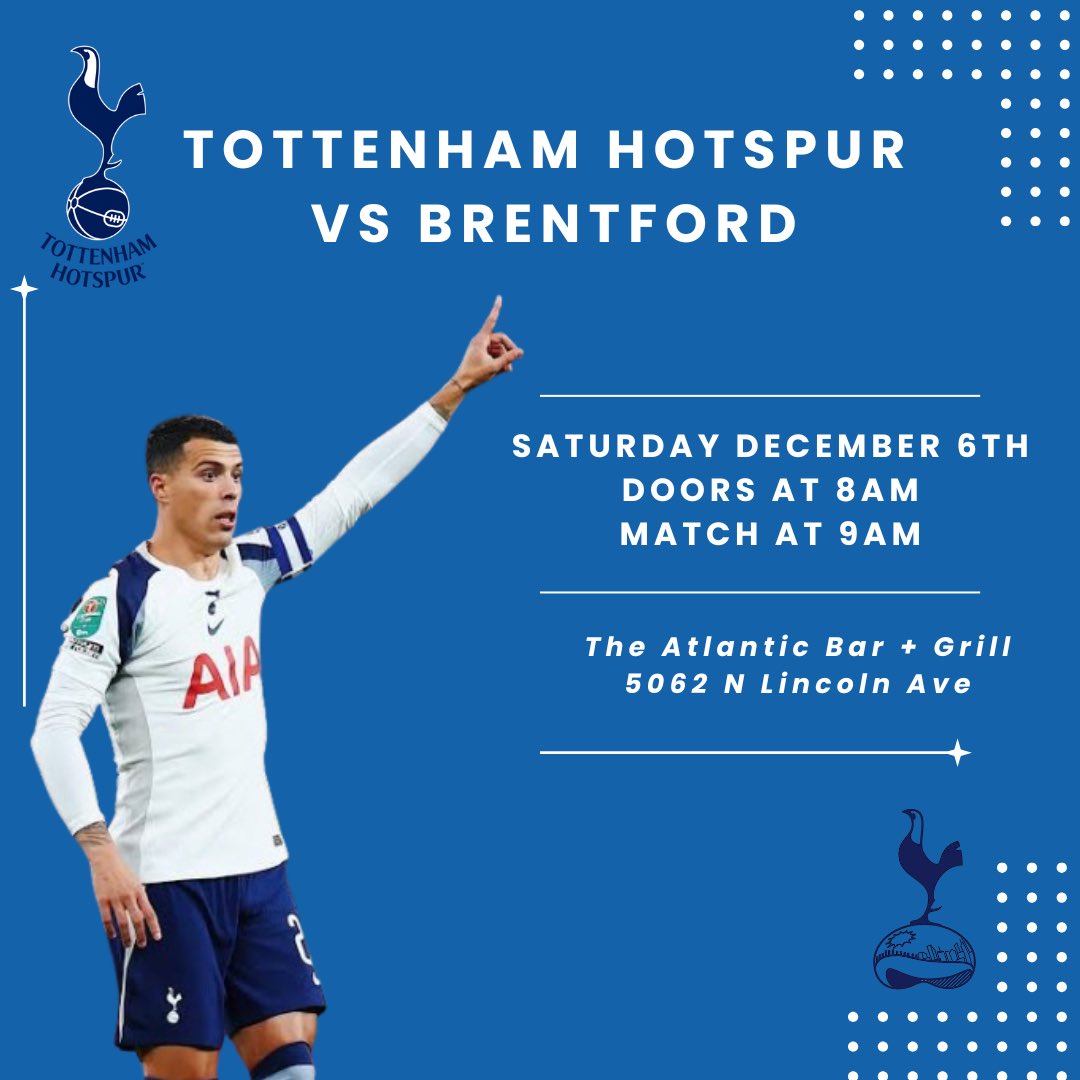 Our match against Brentford is this Saturday, at the Atlantic! 
Doors at 8. 
Match at 9.
#thfc #tottenham #chicagospurs #coys