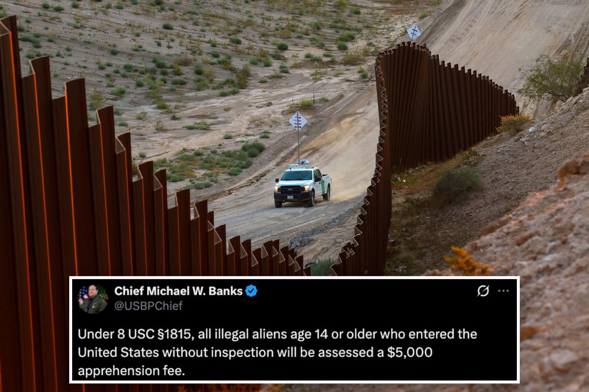 nypost's tweet photo. US Border Patrol to charge illegal migrants with $5K ‘apprehension fee’ https://t.co/xQnQq2meMs https://t.co/blesK0PfcK
