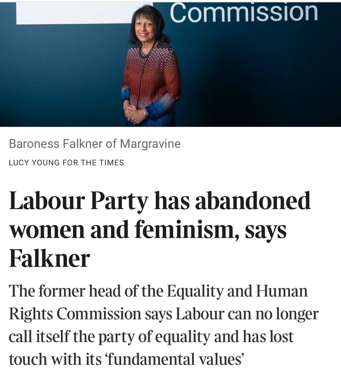 ‘Labour has “abandoned” women over issues such as trans rights and grooming gangs and can no longer call itself the party of equality and feminism, the former head of the human rights watchdog has said’

<a href="/thetimes/">The Times and The Sunday Times</a> 

Super interview with outgoing EHRC boss, Baroness Falkner
