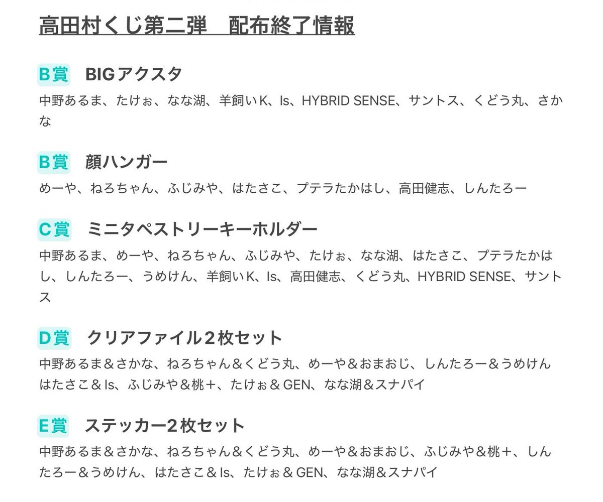 ⚠️高田村くじ配布終了景品のお知らせ⚠️ ⚫︎B賞 BIGアクスタ