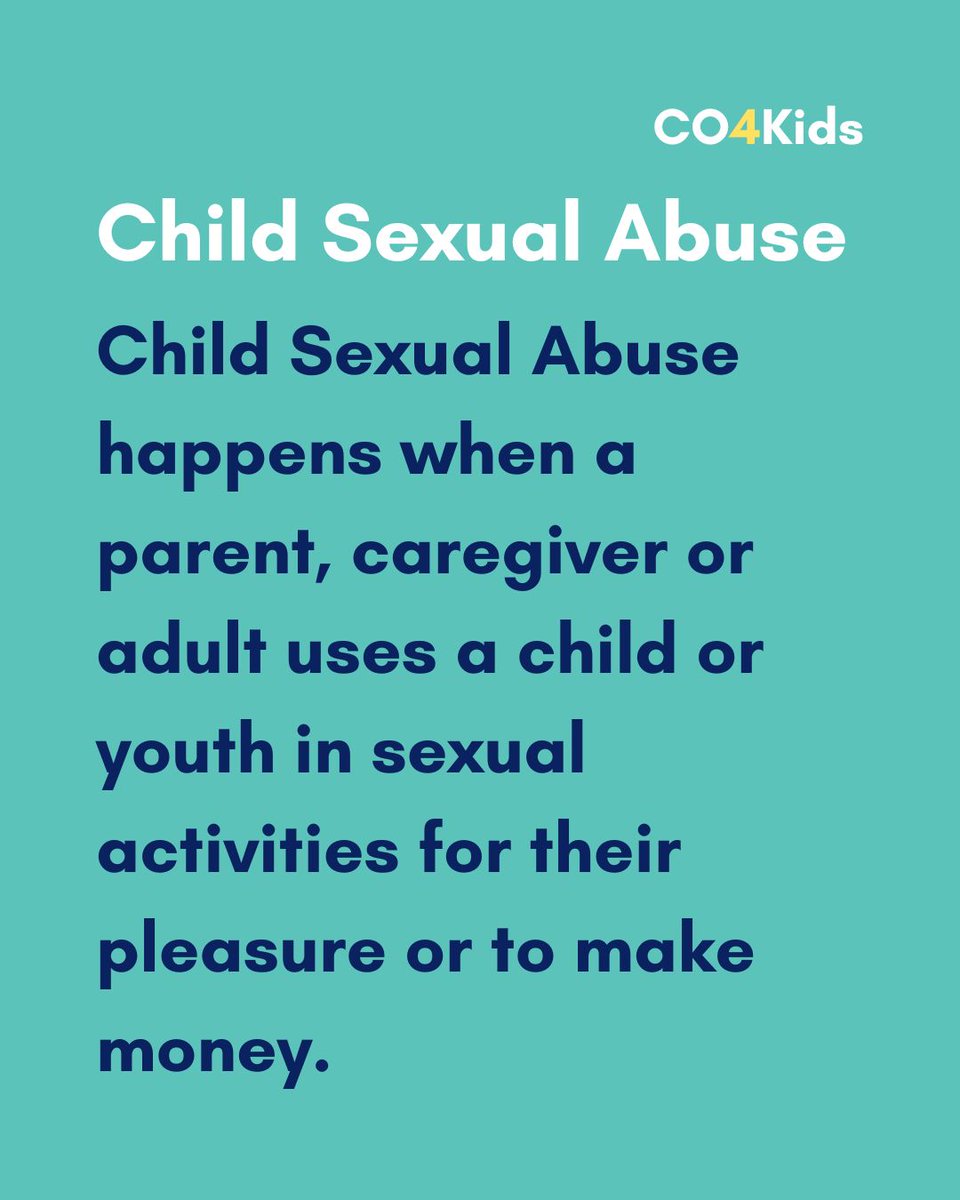 #ChildSexualAbuse is a form of child maltreatment. Some activities include touching a child or youth’s genitals, penetration, incest, rape and child sex trafficking. Be their voice! Call the Colorado Child Abuse and Neglect Hotline, 844-CO-4-Kids (844-264-5437).