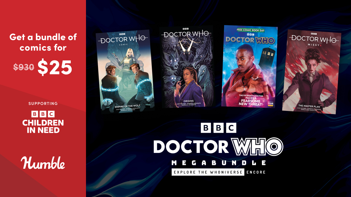 humble's tweet photo. Geronimo! The Whoniverse comes alive on the page in this comics bundle featuring over 60 volumes!

Supports @bbccin | https://t.co/rlB41edivN https://t.co/6LweSlUXar
