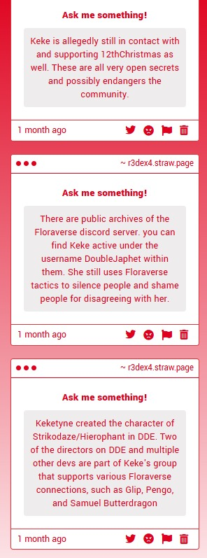 I am posting this on behalf of my friend Keke.

This is a very swift warning to the community to look out for false rumors especially concerning ones targeted towards dde contributors for they are possibly being spread by the two formerly known as 3Drealm and 12thChristmas.