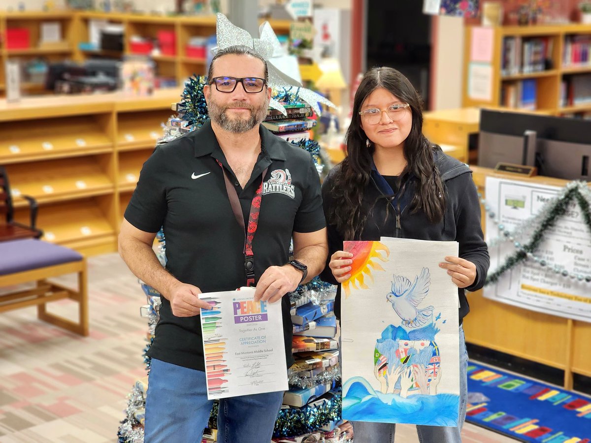Congratulations to Yaney Carillo of East Montana Middle School! 🐍🎉 

Yaney was voted second place winner of the Heroes of El Paso Lions Club of West Texas Lions District 2-T3 Peace Poster Contest and was awarded a $300 check from the club!

We're proud of your achievements!