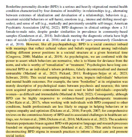 This is how Woke activists in the Academy normalize psychopathology. The language of "power," "harm," &amp; "stigma" is how they deconstruct &amp; 'destigmatize'. It's insane, &amp; degrades mental health research.