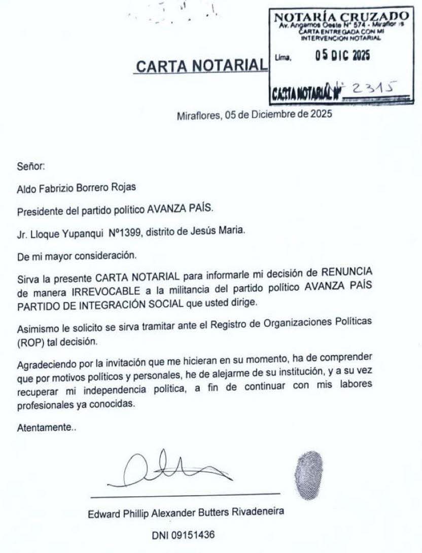 Phillip Butters RENUNCIA a AVANZA PAÍS. 

¿Enfoco mal su "campaña", inexperiencia política? 

Quizás fue el ataque SISTEMÁTICO a López Aliaga, la cercanía a medios progres, el ego, entre otros problemas, lo fusilaron políticamente 

#LoUltimo #Elecciones2026 #Peru #PBO #Porky