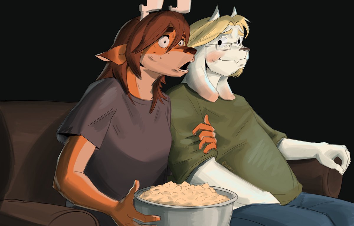 #dessrielcember day 5

“Horror movie”

Dess doesn’t do super well with horror so they always watch them with Asriel
#Dessriel