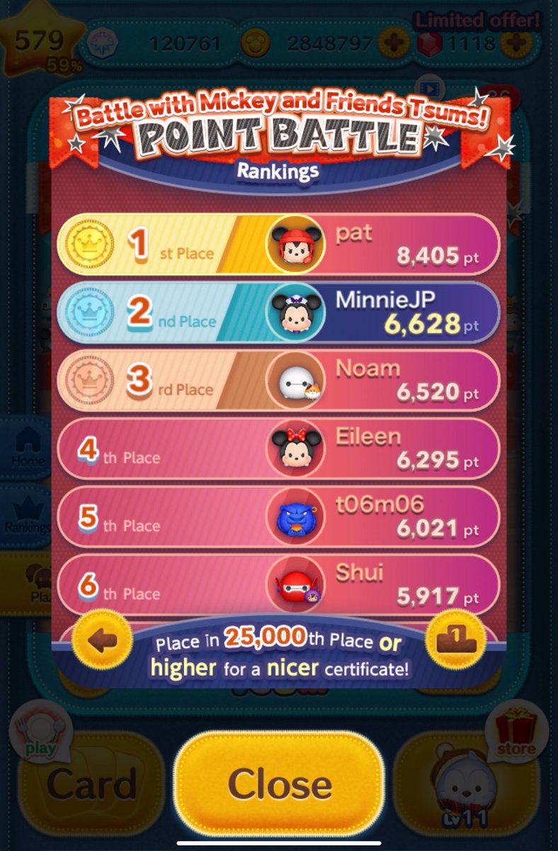 海外版ポイントバトル‼️ ツムが全然育ってないのと 1位が魔物すぎて