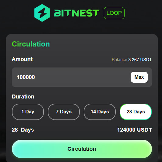 inc_ddc's tweet photo. BitNest is printing hard. $24 K on a $100 K investment after 28 days. Time to make money. 

1. Go to: https://t.co/1RrhxxUtcO   
2. Connect wallet   
3. Select 'Loop'
3. Enter USDT (BEP20)  
4. Select duration (up to 28 days)  
5. Click circulation
6. Bank it hard. https://t.co/DgQL56RWqF