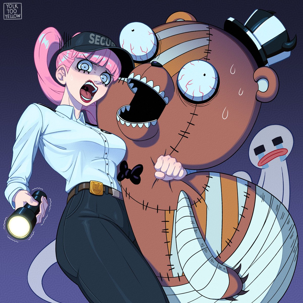 YolkTooYellow's tweet photo. Would you trust perona as a security guard? 👻 #ONEPIECE meets #FNAF https://t.co/El3tciDAb8