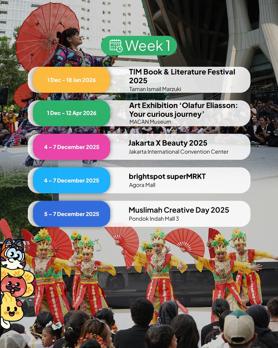 DKIJakarta's tweet photo. Desember di Jakarta? Banyak banget yang seru! 😍🔥

Yuk catat tanggalnya dan jangan lewatkan keseruannya✨🙌

#dkijakarta #JagaJakarta
#EnjoyJakarta #JakartaTourism #Jakcation #VisitJakarta
#JakartaEvents #CalendarOfEvents #DesemberDiJakartaAja https://t.co/g9e1rktjdA