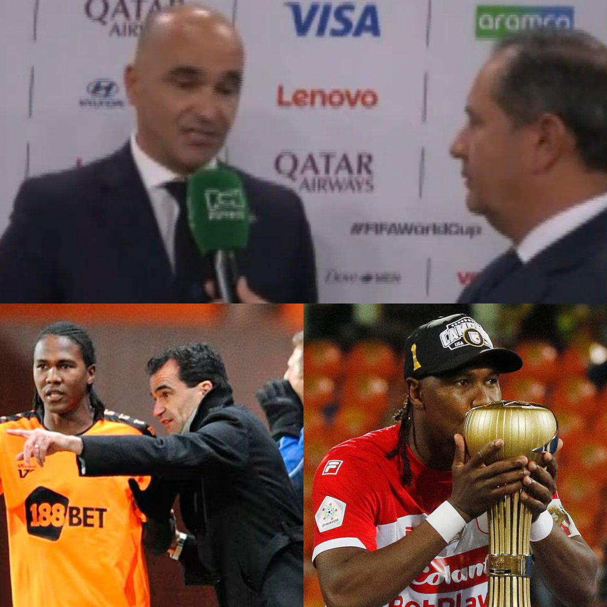 Juezcentral's tweet image. Qué lindo momento tras el sorteo del Mundial.

La prensa colombiana le pregunta al DT de Portugal, Roberto Martínez, por Colombia, que será su rival en el torneo.

Roberto no habla de James, Lucho y demás. Habla de Hugol Rodallega, a quien dirigió por varios años en la Premier,…