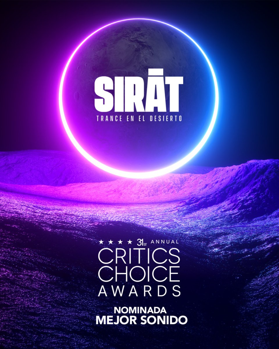 #SIRATtranceEnElDesierto es nominada a MEJOR SONIDO en los #CriticsChoiceAwards

Próximamente en cines.

#Sirat #Cinépolis #Cinemex #Cine  #OliverLaxe #KangdingRay