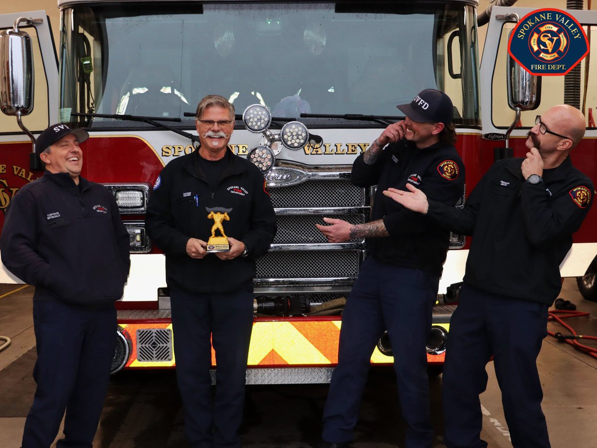 SpokaneValleyFD's tweet image. But that’s not all!

Along with the coveted SVFD Mustache Mania trophy, Captain Hughes scores mustache balm, a handy stache protector to keep that handlebar dry while sipping, and most importantly the admiration of his millions of fans!

#SVFD #SVFDMustacheMania2025 #Movember