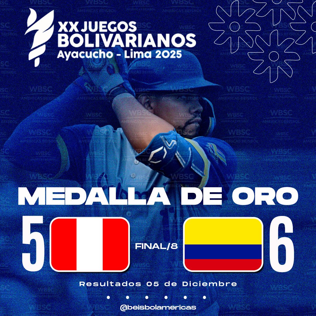 #Bolivarianos 🏆

Resultado final / Campeón 🇨🇴

🇨🇼🇨🇴🇪🇨🇸🇻🇻🇪🇵🇪

Final Result / Champions 🇨🇴

🏟 Estadio Villa María del Triunfo 
📍 Lima, Perú 🇵🇪
Detalles/Details 💻 wbscamericas.org

#OurGame 
#NuestroJuego