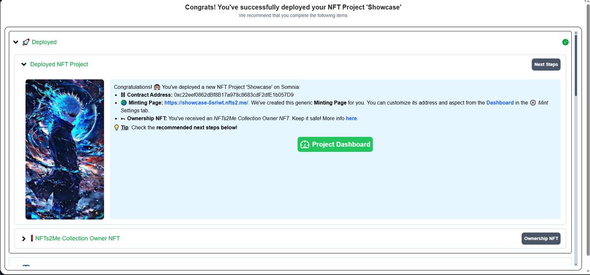 Quest Mint NFT The Somniac Showcase
B1: Truy cập: nfts2.me/somnia
B2: Create on Somina -> Editions
B3: Điền vào Project Name, Token Symbol, Description và chèn 1 hình ảnh bất kỳ
B4: Deploy to Somnia ( cần 0.5 Somi)
Done quest +50 point