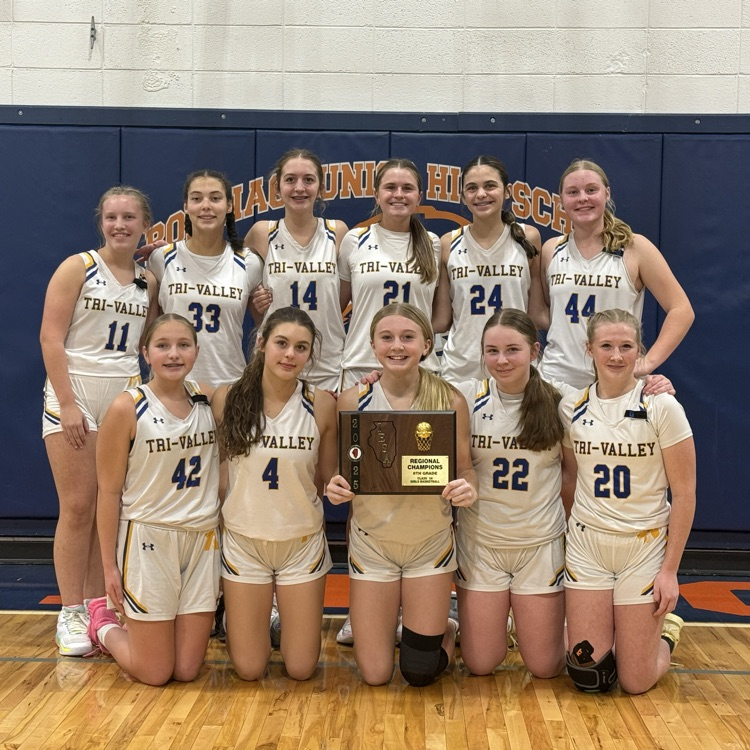 8th girls basketball wins Regional!  Congratulations to Tri-Valley's 8th grade girls basketball on winning their IESA 8 3A regional by defeating El Paso Gridley 40-23 Friday night in Pontiac. Great job ladies!