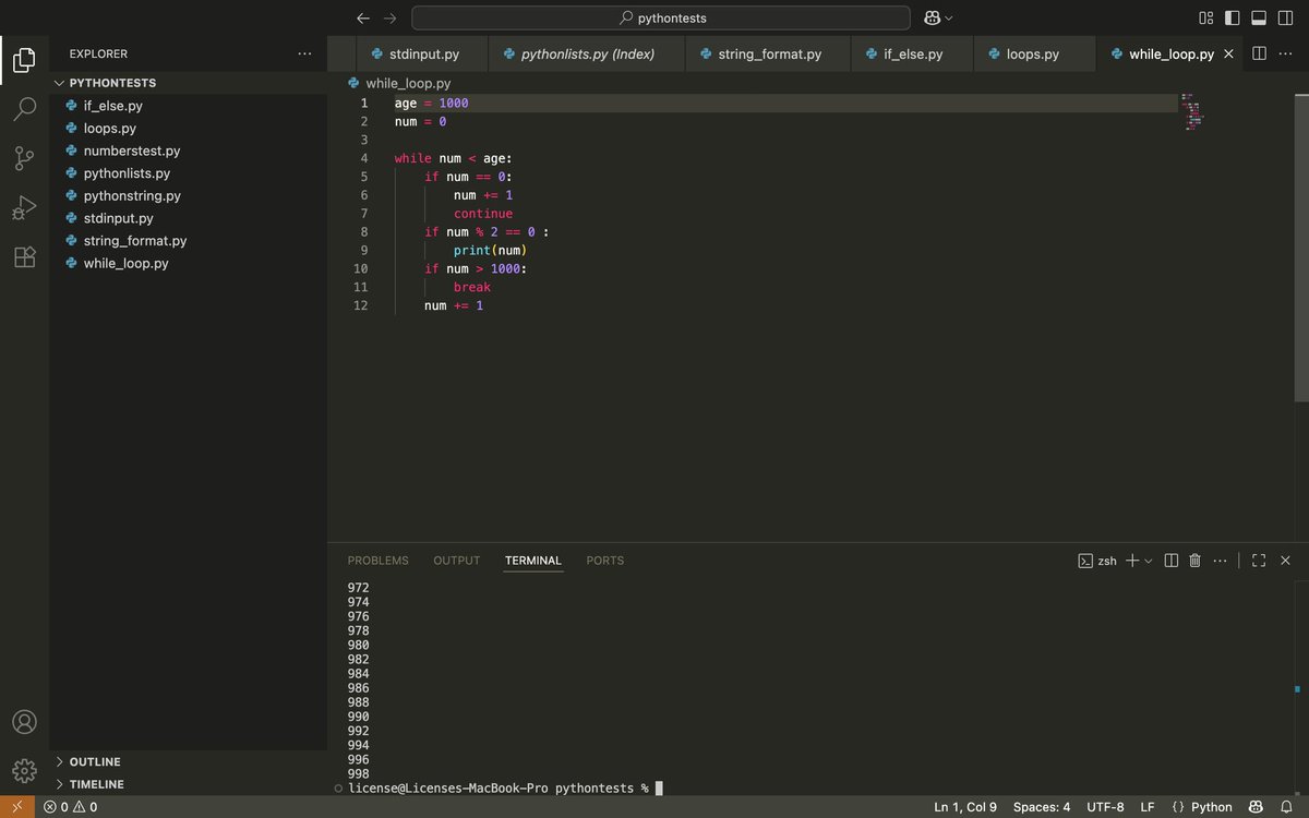 AnasFred_'s tweet image. Day 10/20: Day 10 of my Python journey, and today was all about while loops the kind of loops that keep running as long as a condition is true. It felt like watching a tiny engine keep moving until you tell it to stop. I learned how to skip certain values, break out when