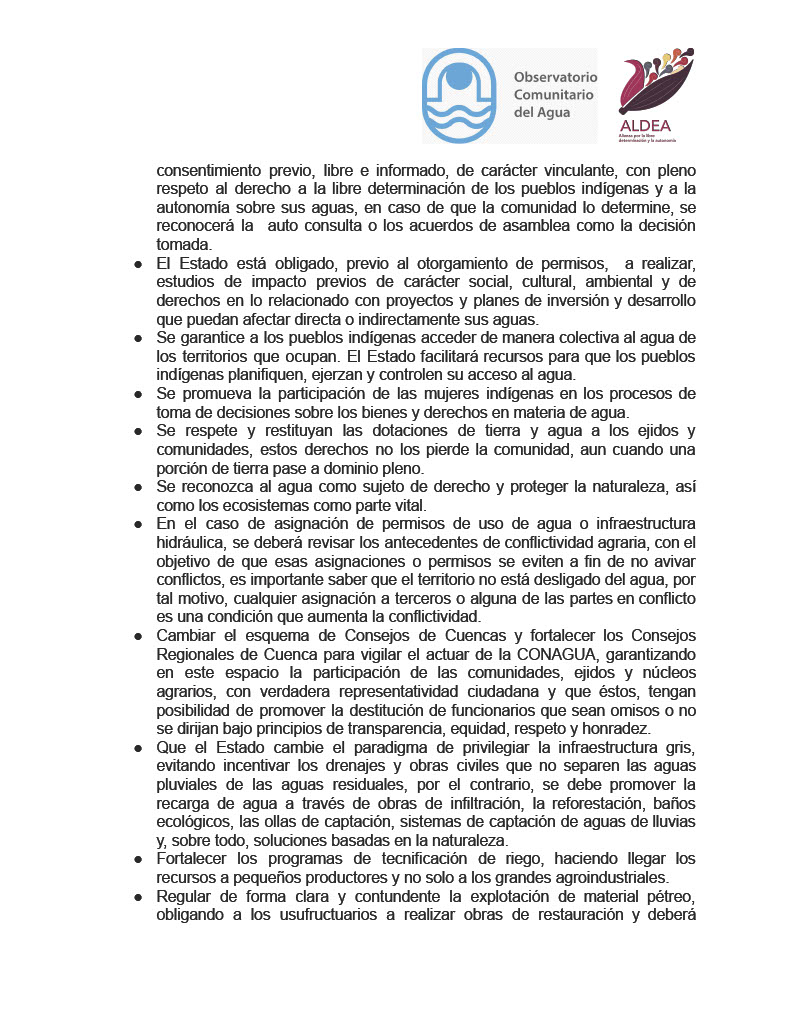 Pronunciamiento conjunto ALDEA / Observatorio Comunitario del Agua
Rechazamos la Ley General de Aguas y ajustes a la Ley de Aguas Nacionales aprobada por el Legislativo por exclusión del derecho histórico de los pueblos y comunidades indígenas

#DefendamosElAgua
#AguaParaLaVida