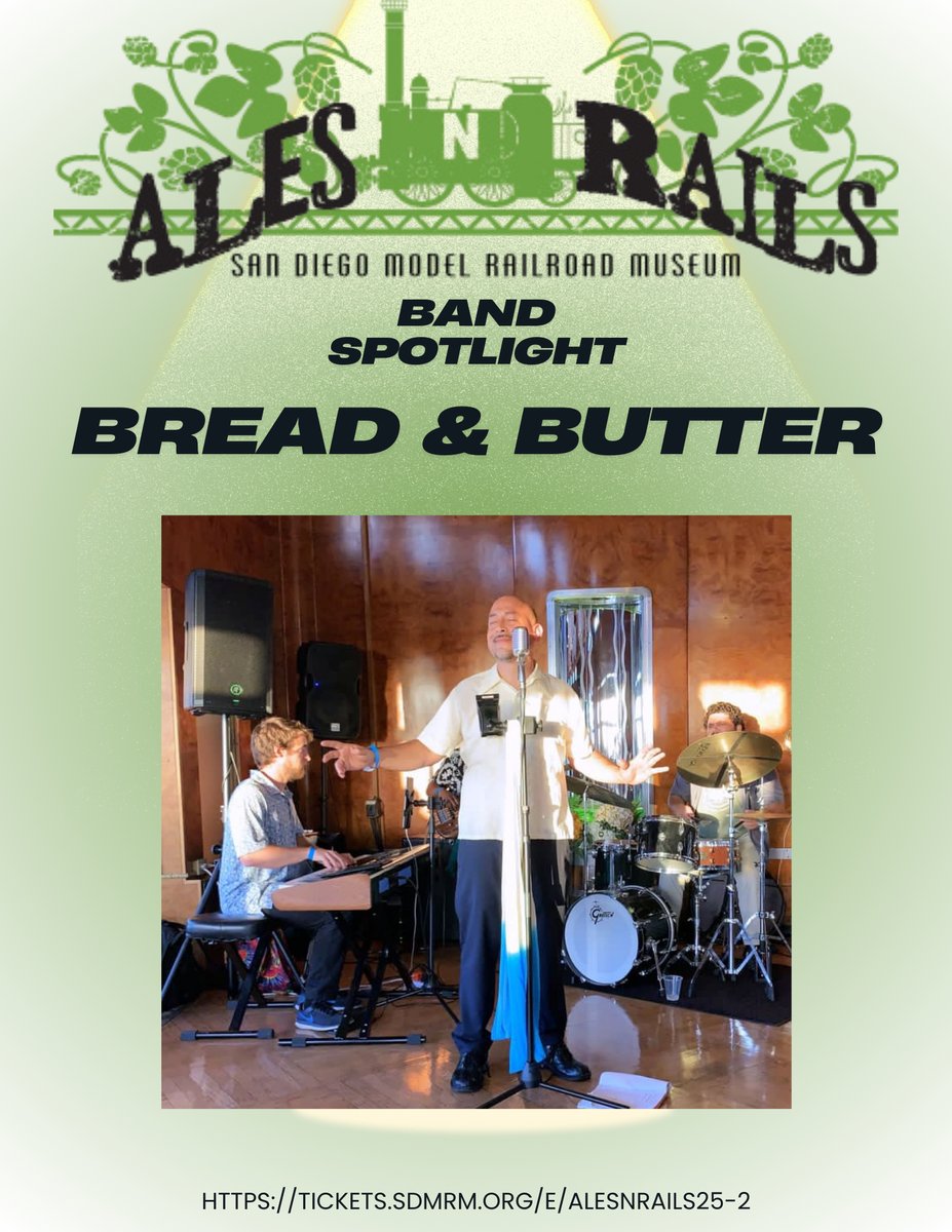 sdmodelrailroad's tweet image. Band Spotlight: Bread &amp;amp; Butter – Led by Paul Munoz, they bring classic jazz &amp;amp; boleros to life at Ales N’ Rails! Get your tickets today!

#AlesNRails #BreadAndButter #JazzStandards #Boleros #LiveMusic #SanDiegoEvents #ClassicVibes