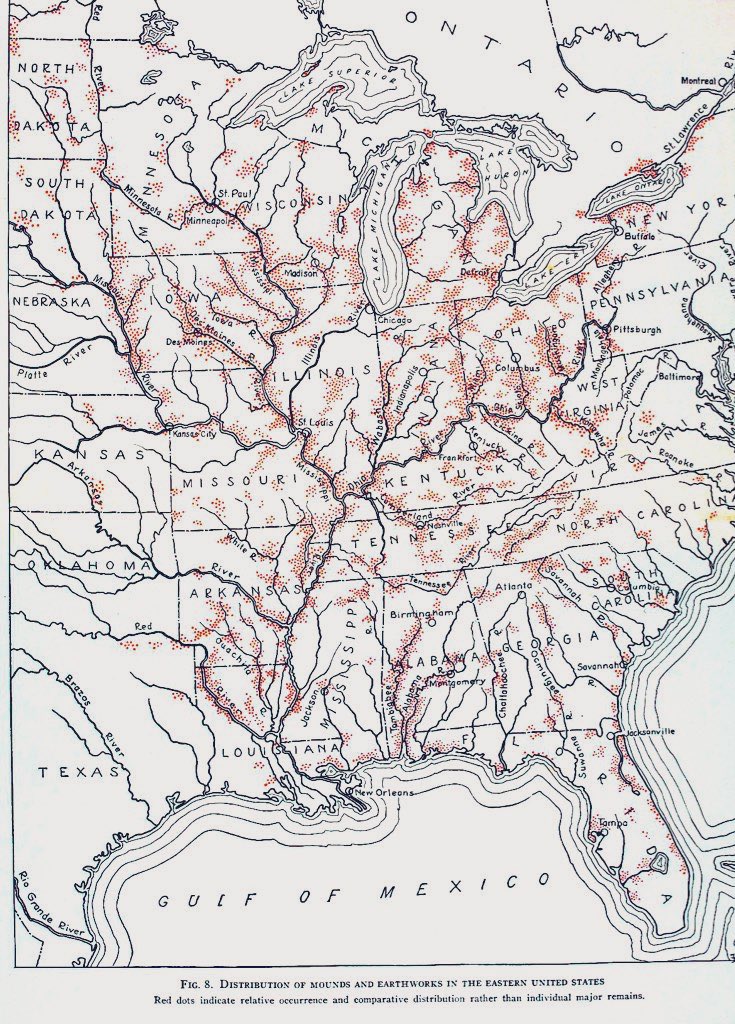 Wild thing about “lost civilizations” in America:

We actually had the maps.
1800s surveyors walked Ohio’s valleys and drew out circles, squares, octagons, embankments. Squier &amp; Davis sketched entire complexes that are now parking lots, cornfields, and quarries.

By some