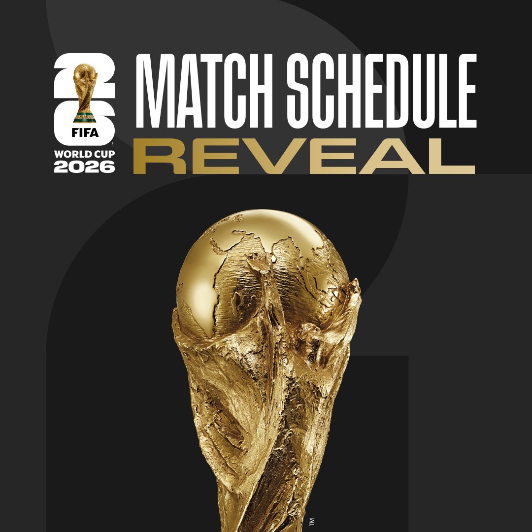 FIFAcom's tweet photo. The FIFA World Cup 2026 match schedule will be revealed today! ๐
The full reveal of match venues and kick-off times will take place in a live global broadcast at 12:00 EST from Washington DC.