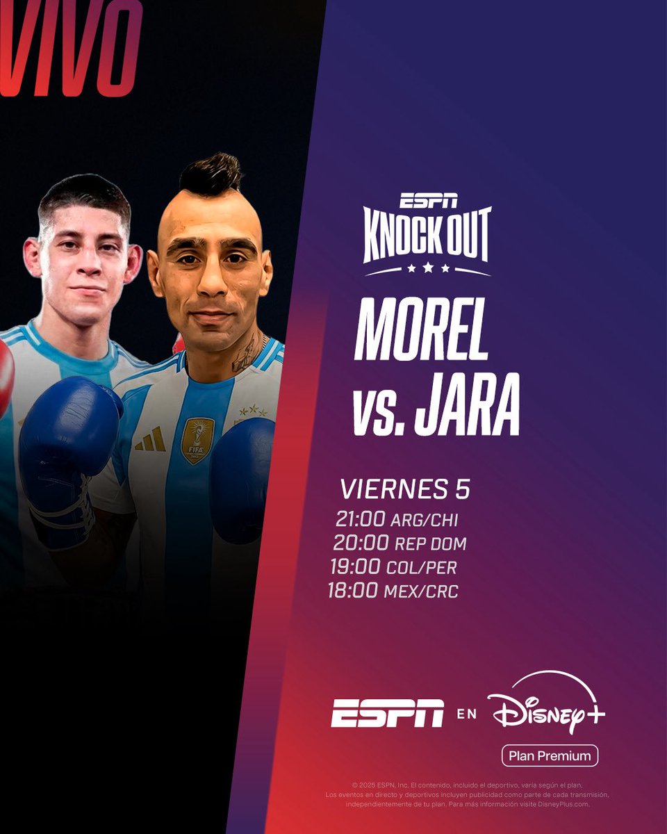 TVDELDEPOR1's tweet photo. Boxeo
Nazareno Morel 🆚 Nicolás Jara
18:00 HRS
📺 @ESPNmx 2
🎙️ @AlejoERivera
🎙️ @ChrisNamus
🎙️ @carlosirusta
#BOXEOxESPN | #ESPNknockout | #MorelJara https://t.co/b5bqTh3XCH