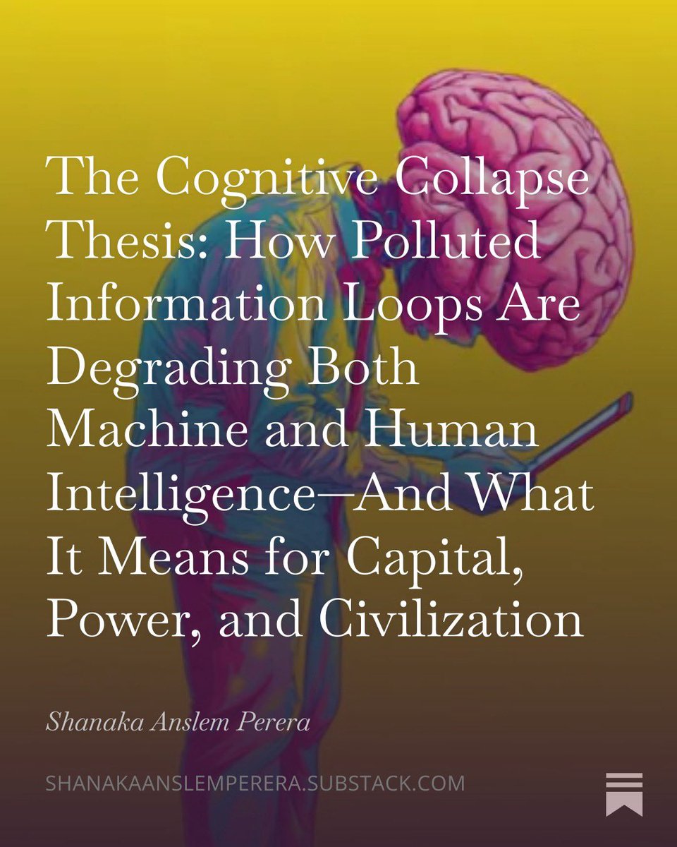 THE COGNITIVE COLLAPSE

We are witnessing the first documented case of mutual intelligence degradation between humans and machines.

This is not theory. This is peer-reviewed science.

Texas A&amp;M, UT Austin, and Purdue just proved that AI systems trained on viral content lose