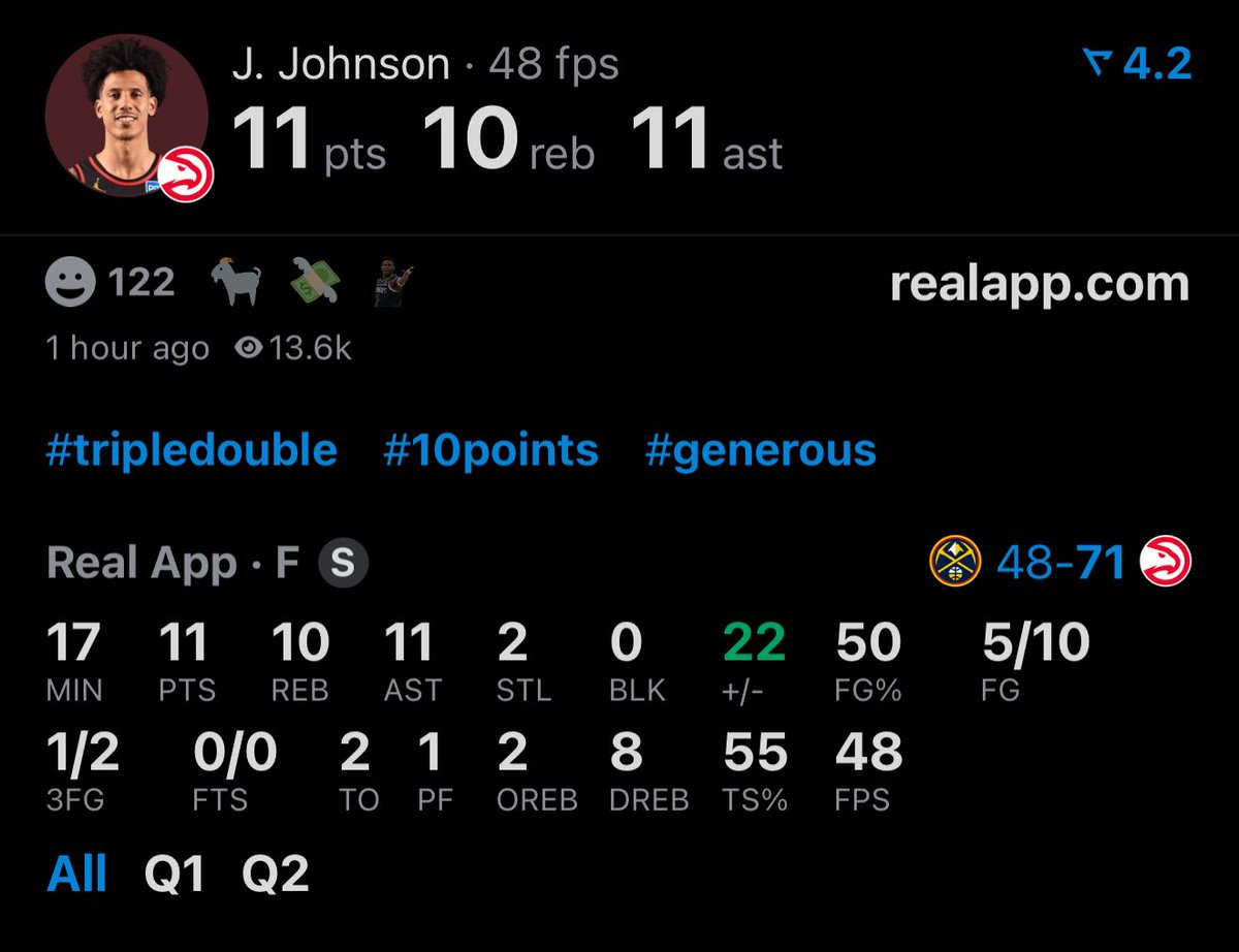 realapp's tweet image. Jalen Johnson just recorded the 2nd fastest triple-double in NBA HISTORY 🤯