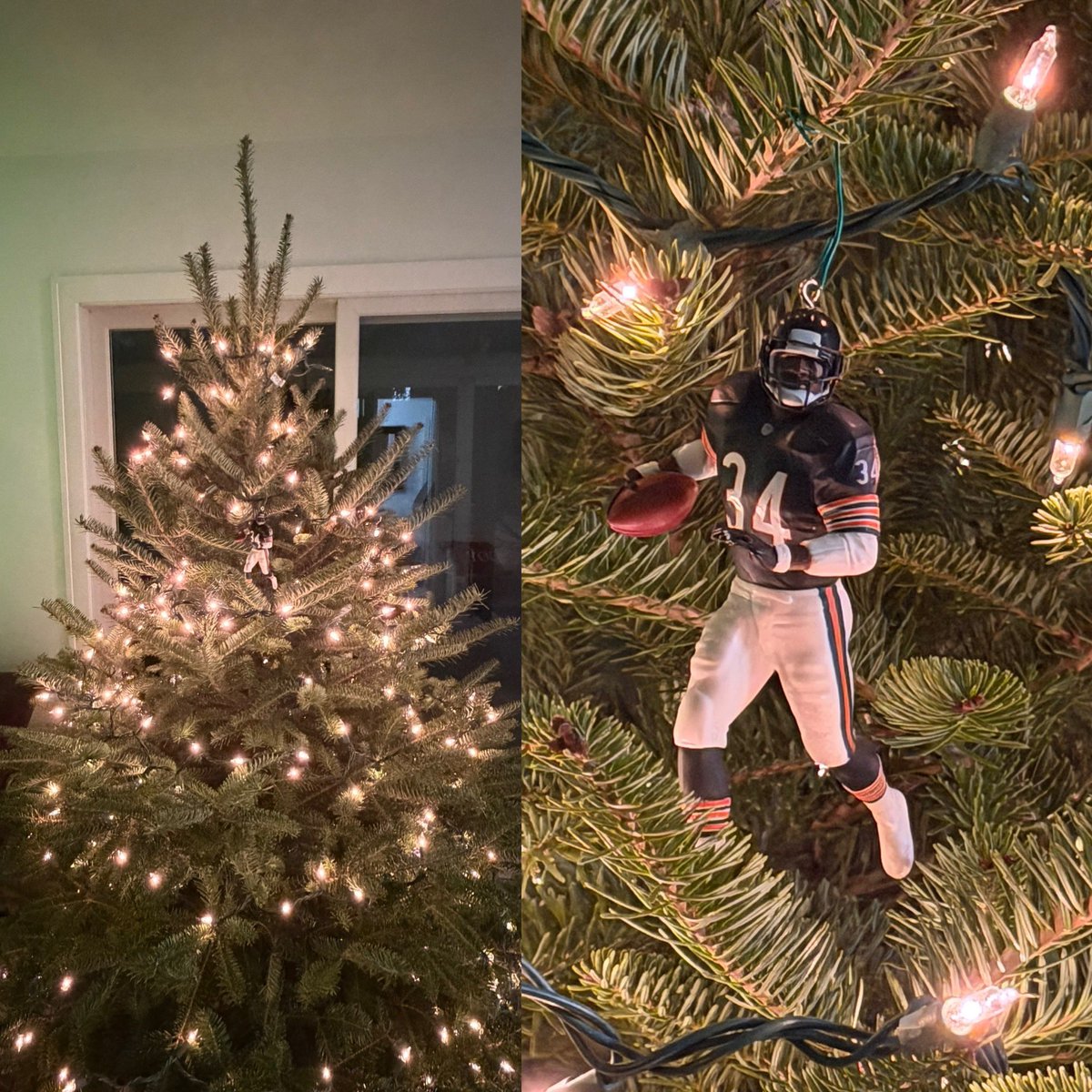 DNowak30's tweet photo. @paytonsun @ChicagoBears Tree's up and keeping with tradition - the first ornament goes to the greatest running back to ever do it, Walter Payton. Sweetness forever 🎄🏈 #ChicagoBears #WalterPayton #ChristmasTree https://t.co/n7nZWM5qAL