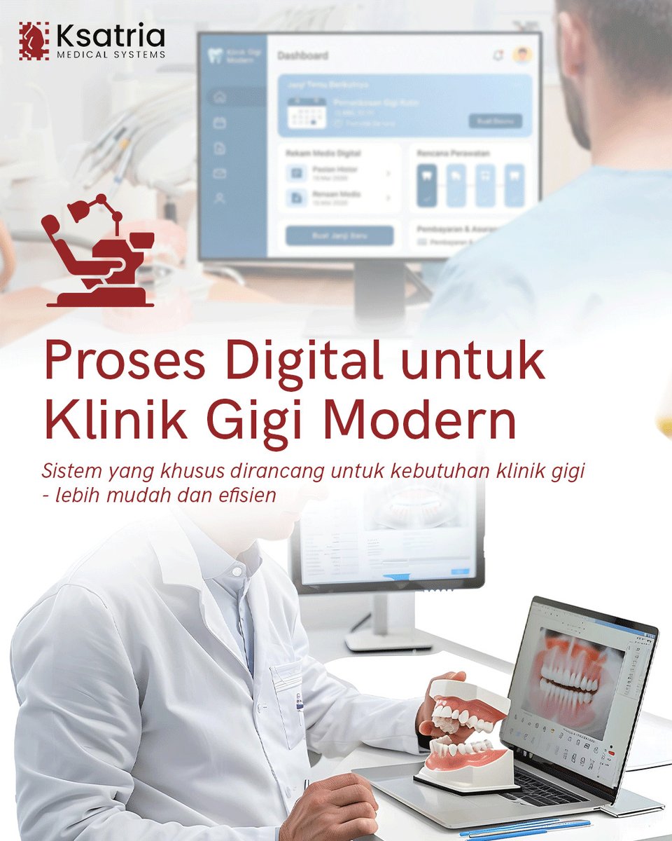 KsatriaMedical's tweet photo. Kelola klinik gigi dengan sistem yang lebih akurat, cepat, dan terstandardisasi. Volume pasien tinggi &amp; pencatatan rumit sering membuat alur kerja tidak optimal. Klinik gigi butuh sistem khusus—bukan sekadar RME umum—agar proses berjalan lebih efisien. https://t.co/BF4C5qdH5V