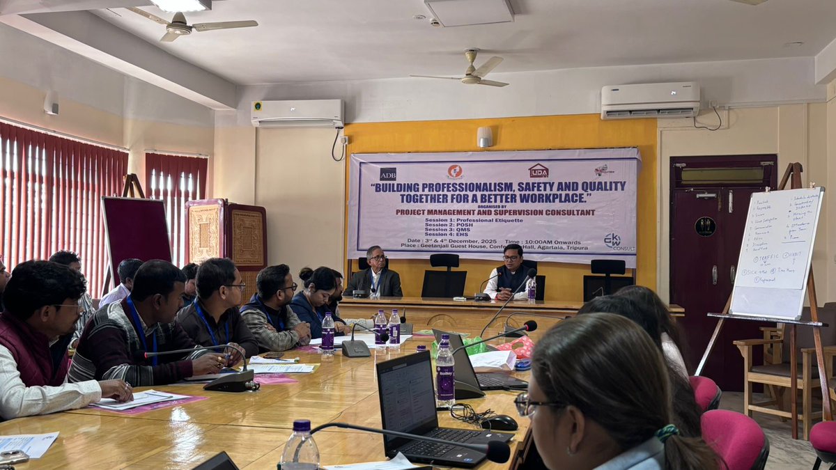 TUTD_Project's tweet photo. A two-day HRD Program titled “Building Professionalism, Safety, and Quality Together for a Better Workplace” was organized by PMSC under the TUTDP Project on 3rd &amp; 4th December 2025. @ADB_INRM @mygovtripura https://t.co/oReUGdF6k1