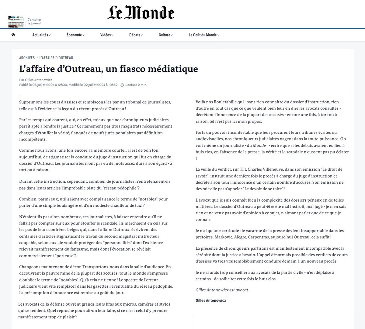 38/n - Outreau, Vingt Ans après 🧵
Cet article de Me Gilles Antonowicz (judicieusement cité par <a href="/FChataigner/">Frédéric Chataigner</a> dans "Comprendre Dame Justice") n’a pas pris une ride…

"L'AFFAIRE D'OUTREAU, UN FIASCO MÉDIATIQUE"