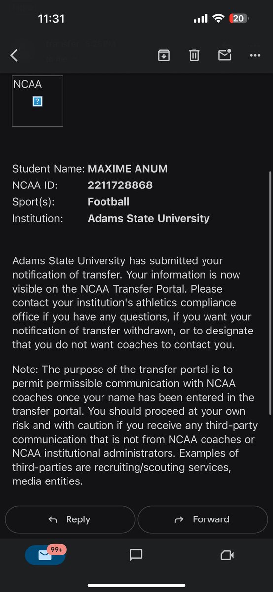 I am blessed and grateful for the opportunity Adams State gave me. I am now officially in the transfer portal with 2 years of eligibility and 1 redshirt year.
