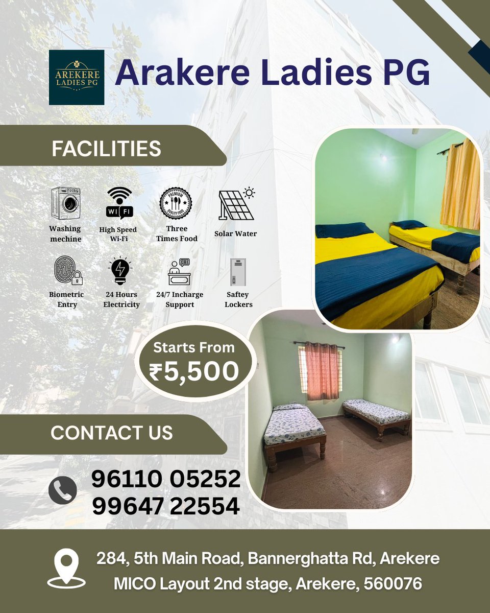 arakereladiespg's tweet photo. Best Ladies PG in Bannerghatta Road — Arakere Ladies PG 💛
Furnished rooms, food included, Wi-Fi, biometric entry &amp; 24/7 support.
Website : https://t.co/7VhKmBHAZc
#ArakereLadiesPG #LadiesPGBangalore #BannerghattaRoadPG #GirlsHostelNearMe
#PGNearIIM #AffordablePG  #pgnearme https://t.co/ryrXu7LKAU