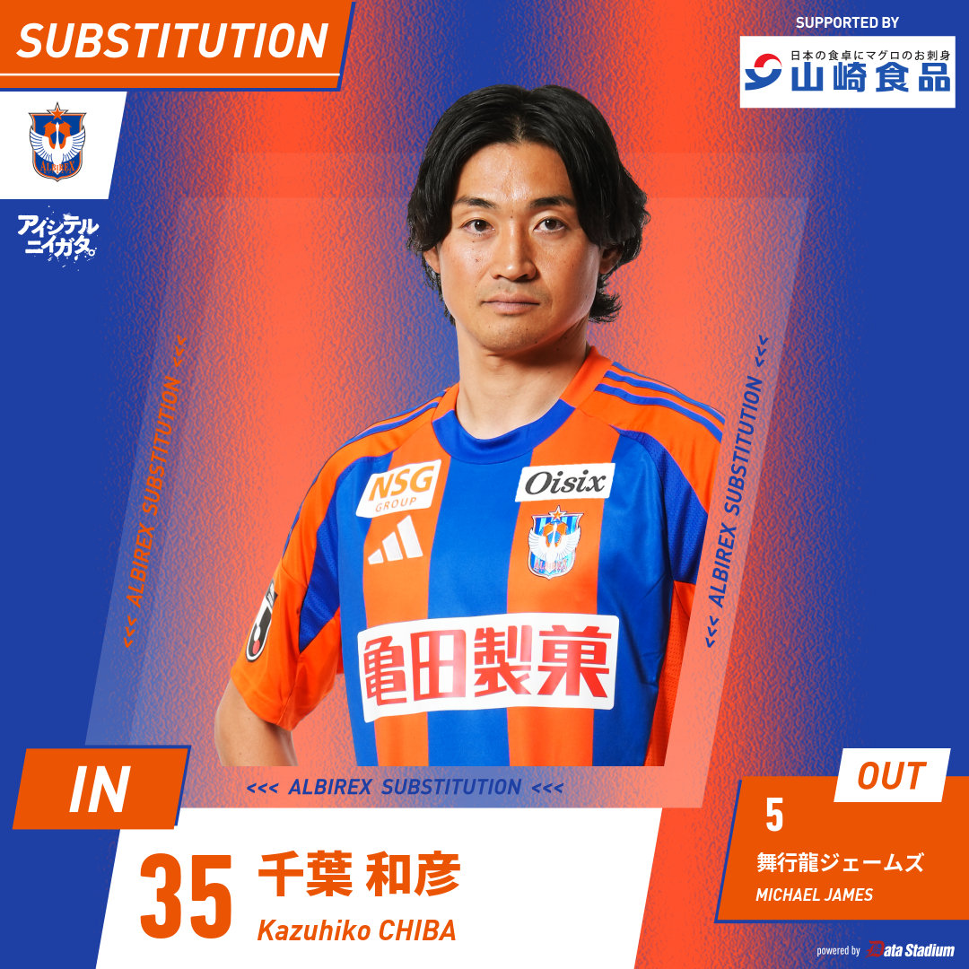 選手交代🦢 後半40分 ⏩IN #千葉和彦 ⏪OUT #舞行龍ジェームズ