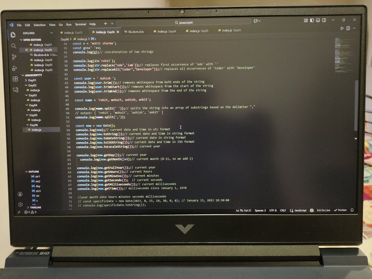 Aditya_kum_ar's tweet image. Day 10 of #100DaysOfCode ✨
Learned about String methods &amp;amp; Date generation in #JavaScript from Coder Army by Rohit Negi!
JS keeps getting more fun 😄💻
#WebDevelopment #CodingJourney #LearnToCode