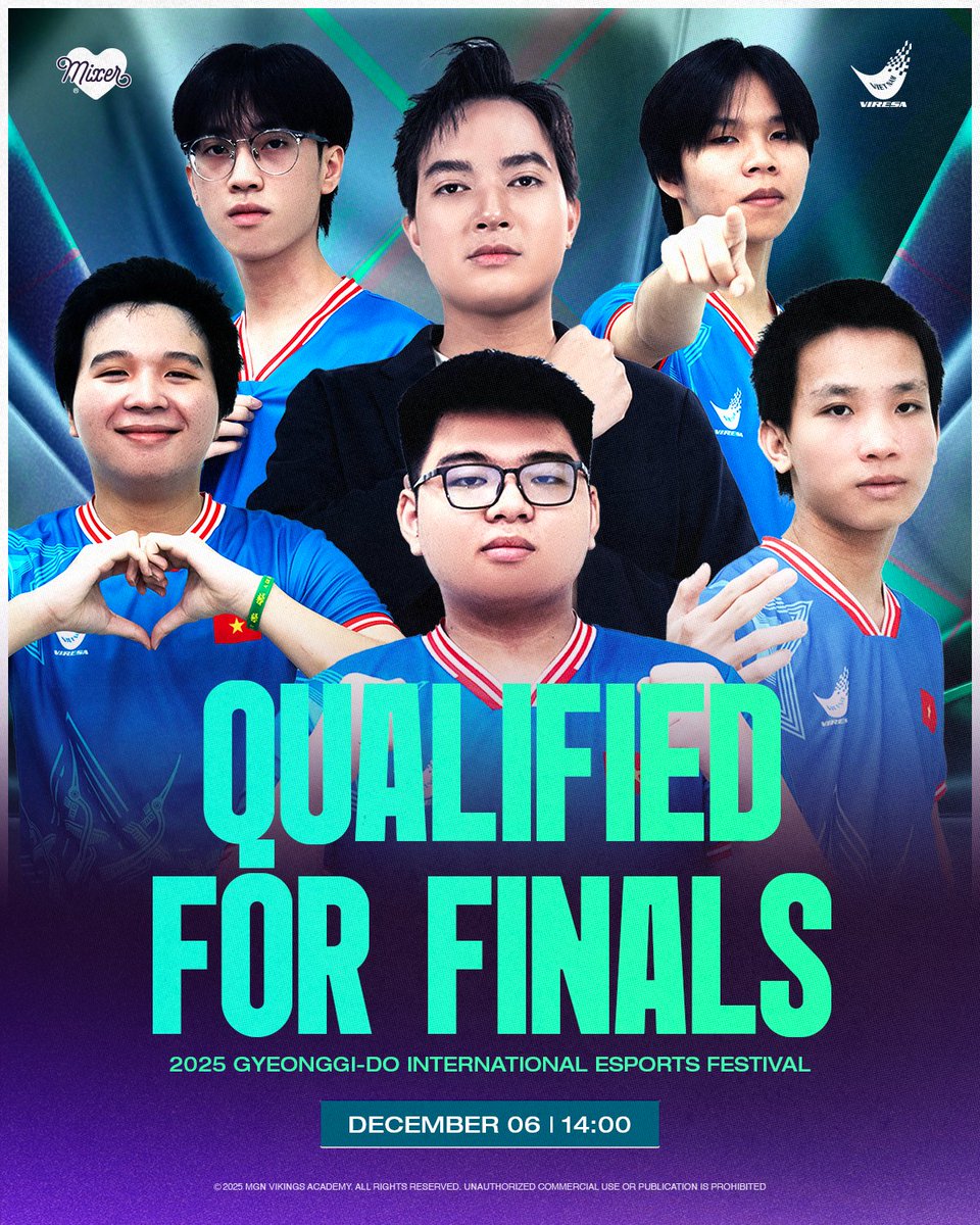 MVK_VN's tweet photo. π INTO THE GRAND FINALS! π
Team Vietnamβs young MVKA talents have punched their ticket to the Gyeonggi 2025 International Esports Festival finals π₯
Keep the hype up for the last battle, Homies!
#MVKA https://t.co/Chw1yrMPCn