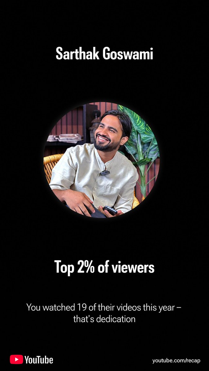 Check out my 2025 YouTube Recap! Get yours at youtube.com/recap#

⁦<a href="/sundaysarthak/">Sarthak Goswami</a>⁩