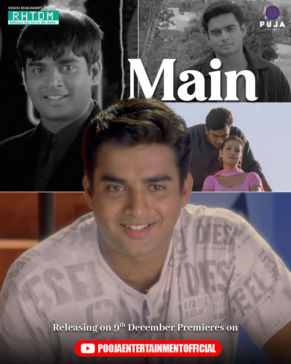 poojafilms's tweet photo. It’s official! ❤️
Rehnaa Hai Terre Dil Mein (RHTDM) premieres on 9th December exclusively on the Puja Entertainment YouTube channel.
The romance you never get over. 💫
@ActorMadhavan
@deespeak
@vashubhagnani
@jackkybhagnani
@honeybhagnani
#RHTDM #PujaEntertainment https://t.co/ZWDlGnMUVR