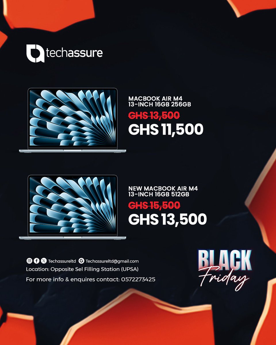 techassureltd's tweet image. #blackfriday is here. Why wait for next
year? Elevate your device today with our massive Black Friday discounts!

☎️Call/WhatsApp: 0572273425
📍Location: UPSA,Madina
🌐Search "techassure Ltd" on Google Map/ Uber/bolt / Yango