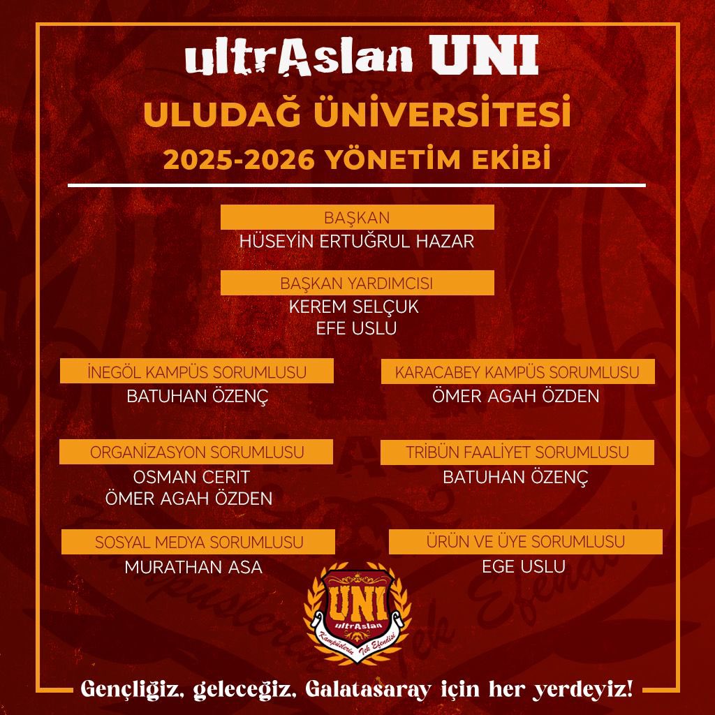 ultrAslan UNI Uludağ 2025-2026 Yönetim Kadromuz!
#ultrAslanUNI
#uAUNIULUDAG
#MarmaraBölge